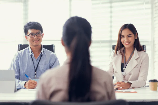 Photo of an applicant being interviewed