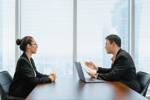 Photo of an applicant being interviewed